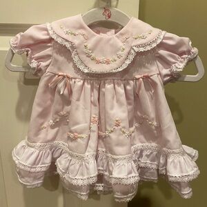 Will’Beth NWT Pink Lace Embroidery Newborn Infant Dress